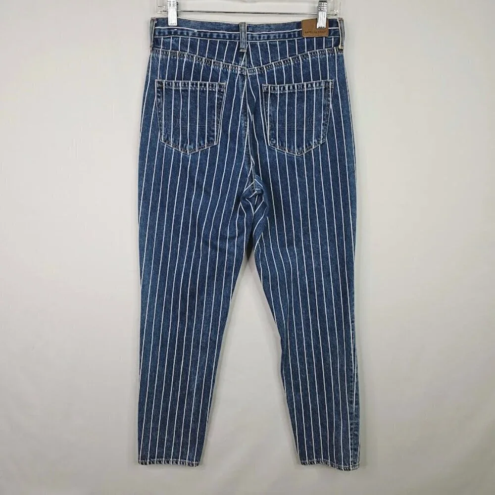 Women's AMERICAN EAGLE Jeans Retro Mom size 4 MEDIUM WASH BLUE Stripes High Rise - Picture 6 of 8